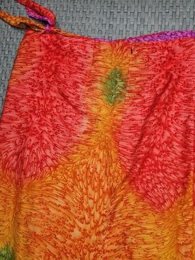 Vintage Rima Beach Wear Vibrant Orange & Pink Tie-Dye Wrap Sarong Skirt